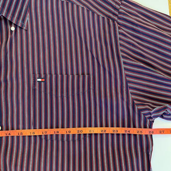 Vintage Tommy Hilfiger Shirt Mens XL 90s Button Down Navy Red Vertical Stripe - Picture 9 of 12